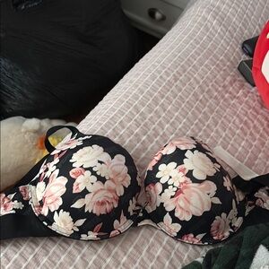 Floral Black Bra